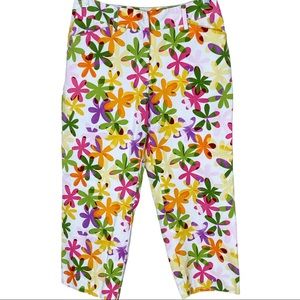 Vintage Talbots Floral Capri Pants Size 4 Colorful Made In Hong Kong 80s